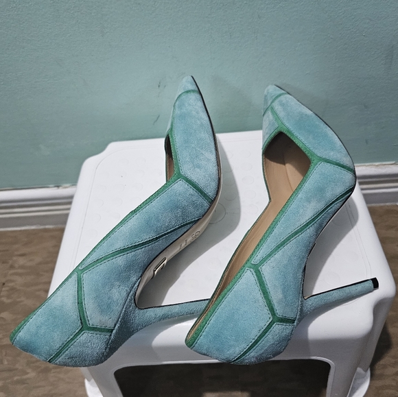 NEW ROGER VIVIER Green Suede Two Tone Leather Pointed Toe Stiletto Heels sz 36 - Picture 12 of 15